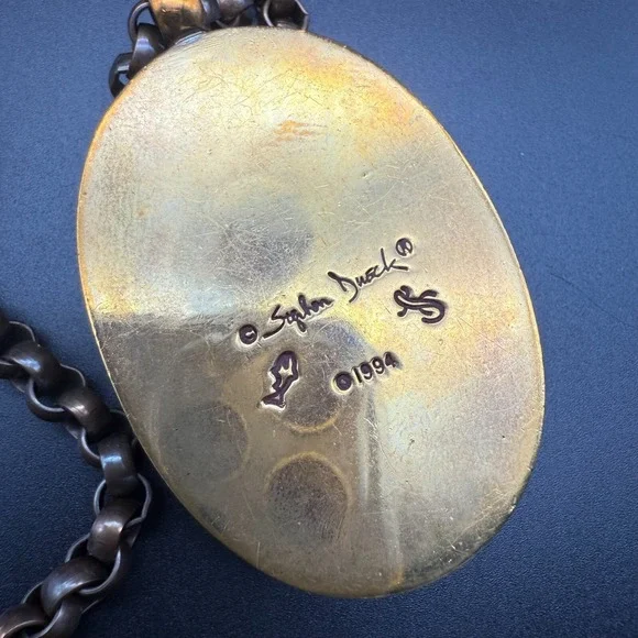 RARE 1994 Signed Stephen Dweck Pendant Necklace Oversized Bronze Chain & Quartz - Picture 8 of 8